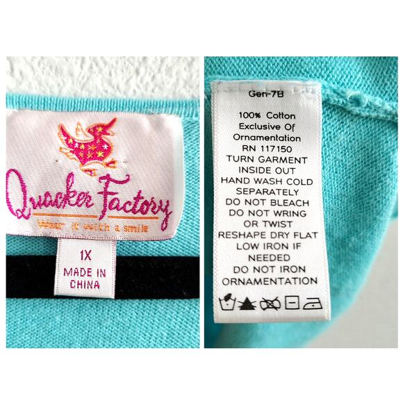 Quacker Factory Plus Size 1X Blue Sequin Popsicle Shirt Top Blouse Whimsy Vacay - Picture 7 of 7